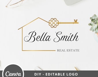 Real Estate Key Logo Design, House Editable Canva Logo Template, DIY Realtor Key Logo, Premade Real Estate Agent Branding, Instant Access