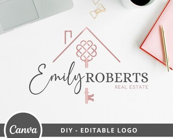 Real Estate Key Logo Design, House Editable Canva Logo Template, DIY Realtor Key Logo, Premade Real Estate Agent Branding, Instant Access