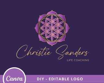 Flower Of Life Mandala Editable Logo, Instant Access, DIY Canva Template Logo, Life Coaching Logo, Sacred Geometry Logo, Wellness Logo.