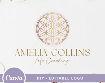 Flower Of Life Editable Logo, Instant Access, DIY Canva Template Logo, Mandala Logo, Life Coach Logo, Sacred Geometry Logo, Wellness Logo.