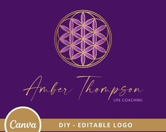 Flower Of Life Editable Logo, Instant Access, DIY Canva Template Logo, Spiritual Logo, Life Coach Logo, Sacred Geometry Logo, Wellness Logo.