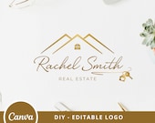 Real Estate Logo Design, Luxury House Canva Logo Template, DIY Realtor Key Logo, Signature Real Estate Logo, Realty Home Editable Logo.