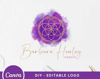 Blume des Lebens bearbeitbares Logo, ganzheitliches Logo Canva Template Design, spirituelles Logo, Life Coaching Logo, Heilige Geometrie Logo, Wellness Logo.