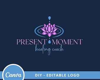 Present Moment Logo Editable Design, Mindfulness Lotus Canva Logo Template, Life Coaching Logo, Yoga Logo, Holistic Logo, Healing Logo.