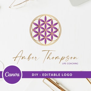 Flower Of Life Editable Logo, Instant Access, DIY Canva Template Logo, Spiritual Logo, Life Coach Logo, Sacred Geometry Logo, Wellness Logo.