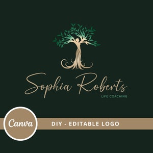 Tree of Life Editable Canva Logo, Tree Woman Logo Design Template, DIY Life Coaching Logo, Yoga Logo, Psychology Logo, Wellness Tree Logo.