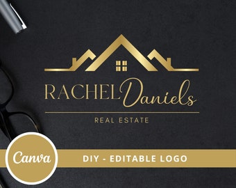 Real Estate Editable Logo Design,  Luxury House Roof Canva Logo Template, DIY Realtor Home Logo, Real Estate Agent Branding, Instant Access.