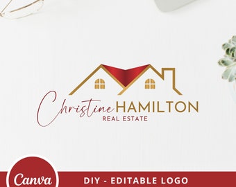 Real Estate Editable Logo Design,  Elegant House Roof Canva Logo Template, Realtor House Logo, Real Estate Agent Branding, Instant Access.