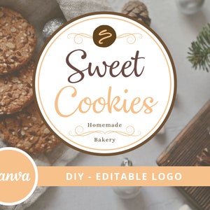 Bakery Canva Logo Template, DIY Cookie Editable Logo, Small Business Logo, Dessert Maker Logo, Handmade Bakery Logo, Homemade Baker Logo.
