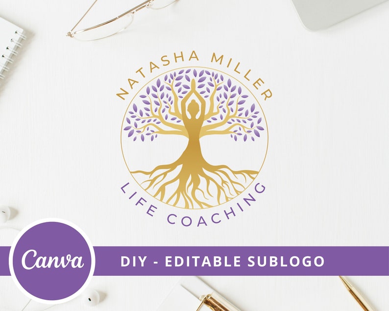 Woman Tree Editable Logo, DIY Wellness Canva Logo Template, Life Coach, Yoga, Psychology, Healing Logo, Human Tree Logo, Tree of Life Logo. image 2