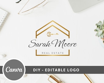 Real Estate House DIY Logo, Editable Logo Canva Template, Realtor Key Logo, Guest House Logo, Real Estate Agent Branding, Instant Access