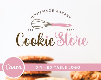 May include: A logo for a bakery called "Cookie Store" with a pink whisk and the text "Homemade Bakery Est. 2022".