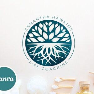 Tree Roots Mandala Logo, Tree of Life Canva Logo, DIY Life Coaching Logo, Yoga Logo, Psychology Logo, Healing Logo, Natural Therapy Logo. image 2