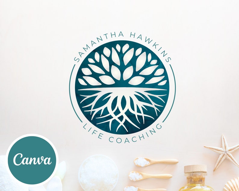 Tree Roots Mandala Logo, Tree of Life Canva Logo, DIY Life Coaching Logo, Yoga Logo, Psychology Logo, Healing Logo, Natural Therapy Logo. image 2