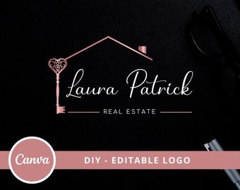 Real Estate Heart Key Logo Design, House Editable Canva Logo Template, DIY Realtor Logo, Premade Real Estate Agent Branding, Instant Access