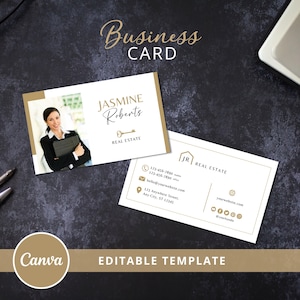 Modèle de conception canva, carte de visite modifiable à faire soi-même, marketing pour agent immobilier, impression recto-verso personnalisée pour agence immobilière, carte prête à imprimer, téléchargement numérique.