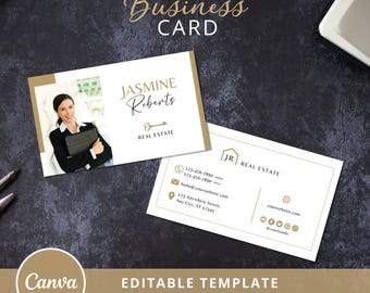 Realtor Business Card Canva Template, Double Sided Design (Digital Download)