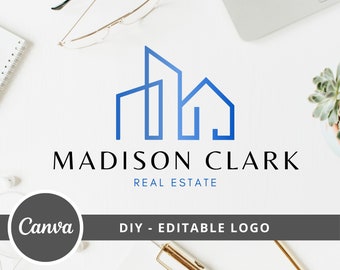 Real Estate Building Logo Design, Real Estate Canva Logo Template, Modern Building Logo, Realtor Logo, Investments Logo , DIY House logo.