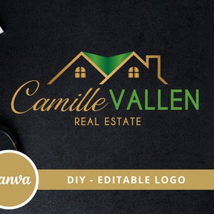 Real Estate Editable Logo Design, House Roof Canva Logo Template, Realtor Luxury House Logo, Real Estate Agent Branding, Instant Access. image 1