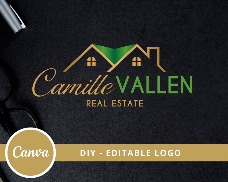 Real Estate Editable Logo Design, House Roof Canva Logo Template, Realtor Luxury House Logo, Real Estate Agent Branding, Instant Access. image 1