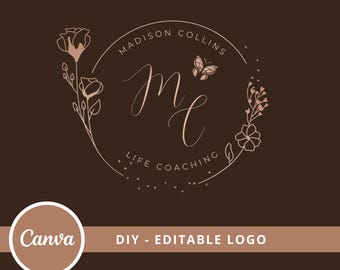 Schmetterling Life Coaching Logo Vorlage, bearbeitbares Blumenmuster (Canva)