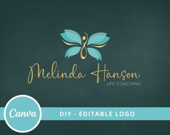 Butterfly Infinity DIY Editable Logo, Wellness Spiritual Canva Logo Template, Yoga, Coaching, Spa, Psychology. Healing Canva Logo Design.