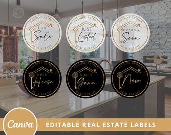 Real Estate Labels Editable Design, DIY Realtor Badges, Real Estate Agent Marketing, Sold, Just Listed, Coming Soon Real Estate Icons.