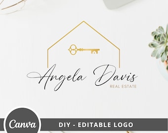 Real Estate House DIY Logo, Editable Logo Canva Template, Realtor Key Logo, Guest House Logo, Real Estate Agent Branding, Instant Access