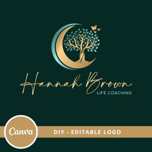 Tree of Life Editable Logo, Wellness Canva Logo Template, Life Coaching, Yoga, Psychology, Healing Logo, Tree Moon Logo, DIY Butterfly Logo.