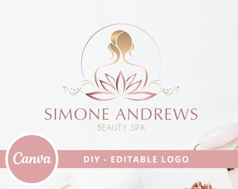 Beauty Studio Editable Logo Design, Beauty Salon Canva Logo Template, DIY Wellness Center Logo, Spa Woman Lotus Logo, Hair Logo, Makeup Logo