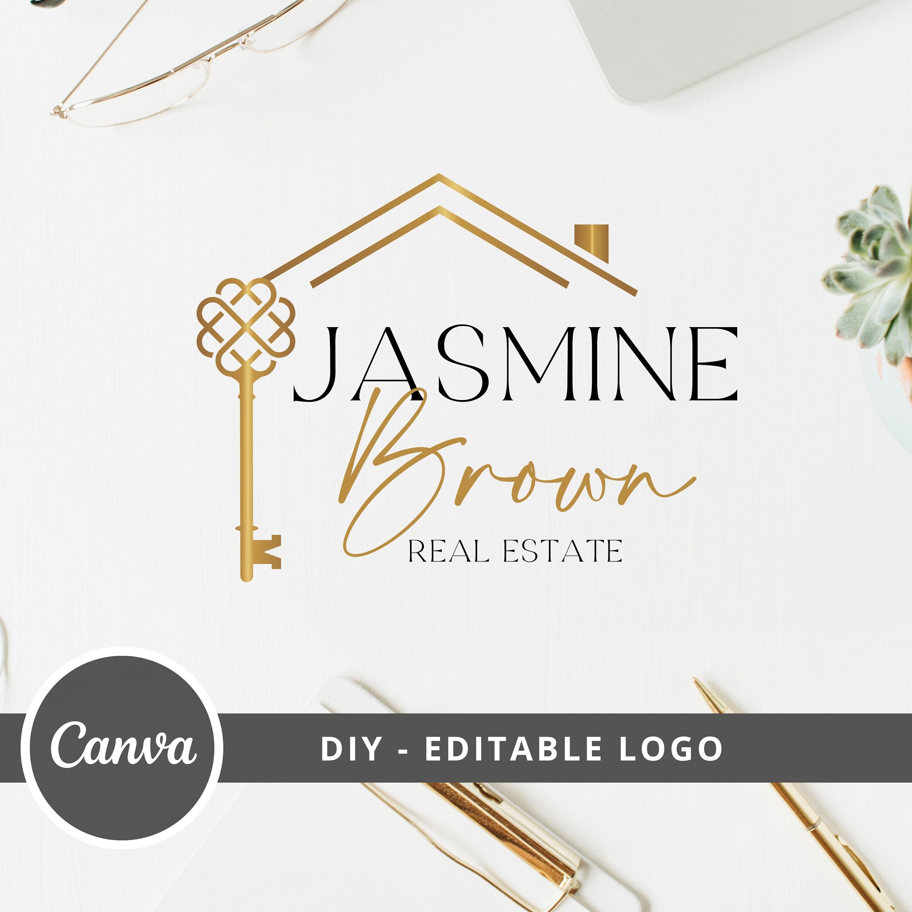 Real Estate Logo Design, Luxury House Editable Canva LogoTemplate, DIY Realtor Key & House Logo, Real Estate Agent Branding, Instant Access