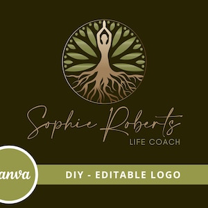 Tree Woman Mandala Editable Logo, Wellness Canva Logo Template, Life Coach, Yoga, Psychology, Healing Logo, Human Tree Logo, Tree Roots Logo