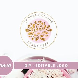 Lotus Flower DIY Beauty Logo Design, Lotus Flower Spa Canva Logo Template, Beauty Studio Logo, Massage, Spa & Cosmetics Logo, Wellness Logo.