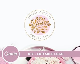 Lotus Flower DIY Beauty Logo Design, Lotus Flower Spa Canva Logo Template, Beauty Studio Logo, Massage, Spa & Cosmetics Logo, Wellness Logo.