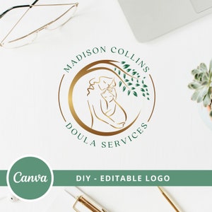 Doula Editable Canva Logo Template, Midwifery DIY Logo, Hebamme Logo, Natural Birth Tree Logo, Baby Nursery Logo, Mother and Baby Care Logo. image 1