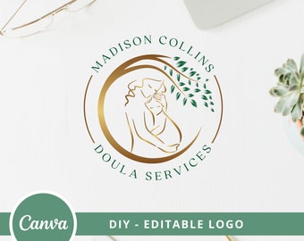 Doula Editable Canva Logo Template, Midwifery DIY Logo, Hebamme Logo, Natural Birth Tree Logo, Baby Nursery Logo, Mother and Baby Care Logo.