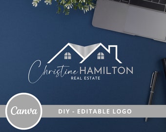 Elegant Real Estate Logo Design, House Roof Canva Template