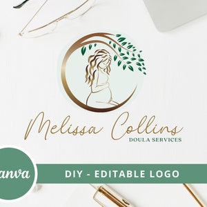 Doula Editable Canva Logo Template, Midwifery Premade Logo Design, DIY Tree of Life Logo, Pregnant Healthy Logo Design, Pregnant Woman Logo. image 4