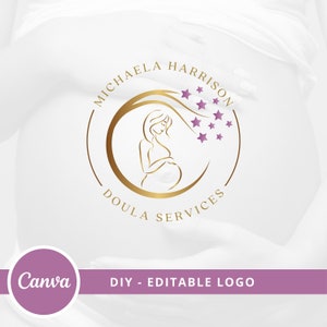 Doula Editable Canva Logo Template, Midwifery Premade Logo Design, DIY Pregnancy Logo, Pregnant Healthy Logo Design, Pregnant Woman Logo. image 1