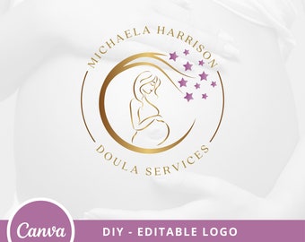 Doula Editable Canva Logo Template, Midwifery Premade Logo Design, DIY Pregnancy Logo, Pregnant Healthy Logo Design, Pregnant Woman Logo.