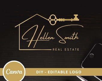 Real Estate Logo Design, Luxury House Editable Canva Logo Template, DIY Realtor Key Logo, Premade Real Estate Agent Branding, Instant Access