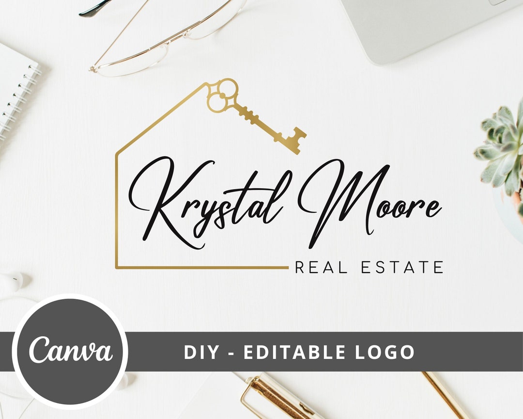 Real Estate Key Logo Design, Broker Editable Canva Logo Template, DIY ...