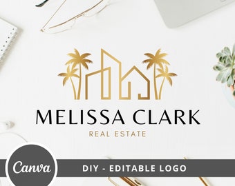 Real Estate Palm Tree Logo Design, Editable Canva Logo Template, Building DIY Logo, Realtor House Logo, Real Estate Branding, Instant Access