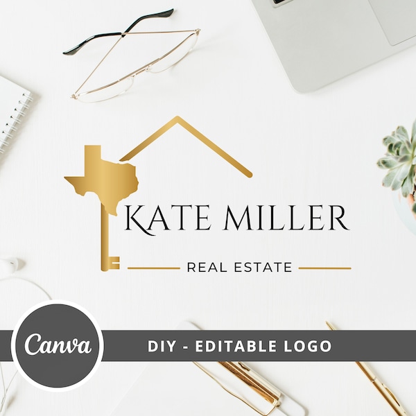 Maklerlogodesign, Haus & Schlüssel bearbeitbare Canva-Logo-Vorlage, DIY Realtor Key Logo, Maklerlogo, Hausmaklerlogo