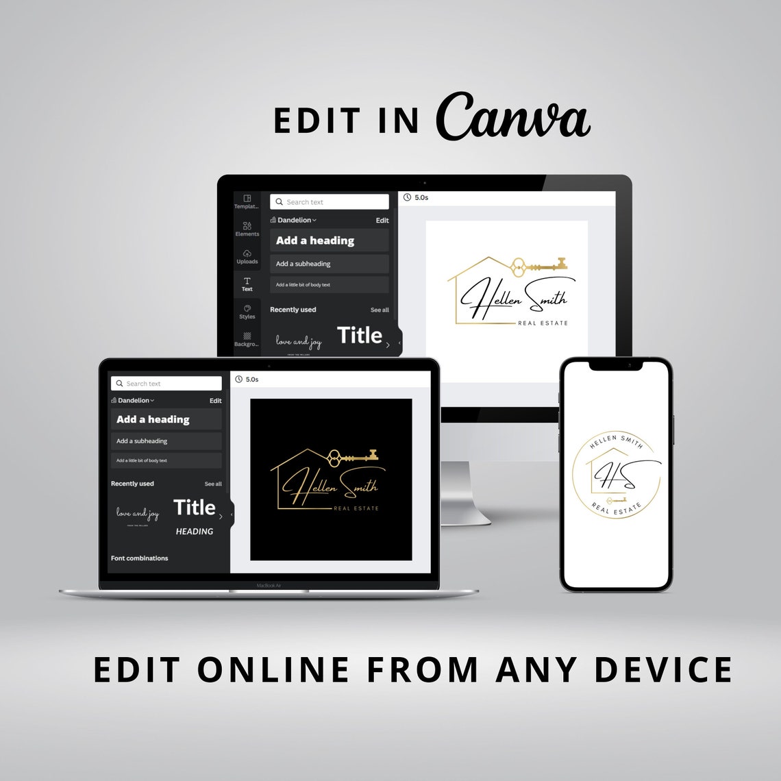 Real Estate Logo Design, Luxury House Editable Canva Logo Template, DIY ...