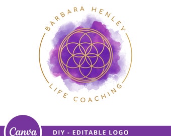 Flower Of Life Editable Logo, Holistic Logo Canva Template Design, Spiritual Logo, Life Coaching Logo, Sacred Geometry Logo, Wellness Logo.