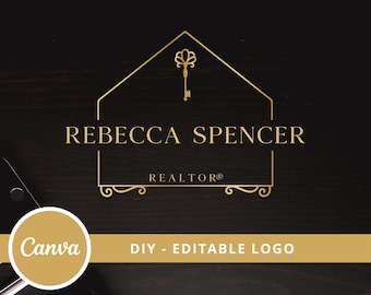 Real Estate Logo Design, Luxury House Editable Canva LogoTemplate, DIY Realtor Key & House Logo, Real Estate Agent Branding, Instant Access