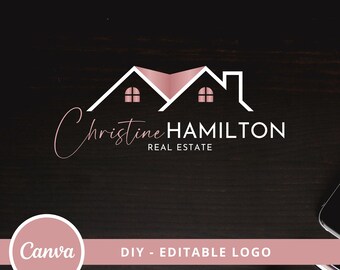 Elegant Real Estate Logo Design, House Roof Canva Template (Instant Access)