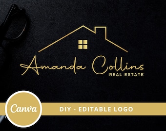 Real Estate DIY Logo Design, Editable Canva Logo Template, Realtor Logo Design, Guest House Logo, Real Estate Agent Logo, House Roof Logo.