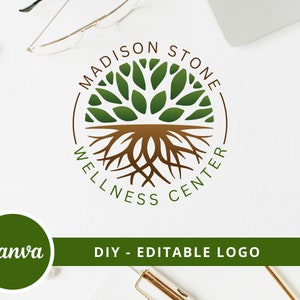 Tree Roots Mandala Wellness Logo, Tree of Life Canva Logo, DIY Life Coaching Logo, Yoga Logo, Psychology Logo, Healing Logo, Therapy Logo.